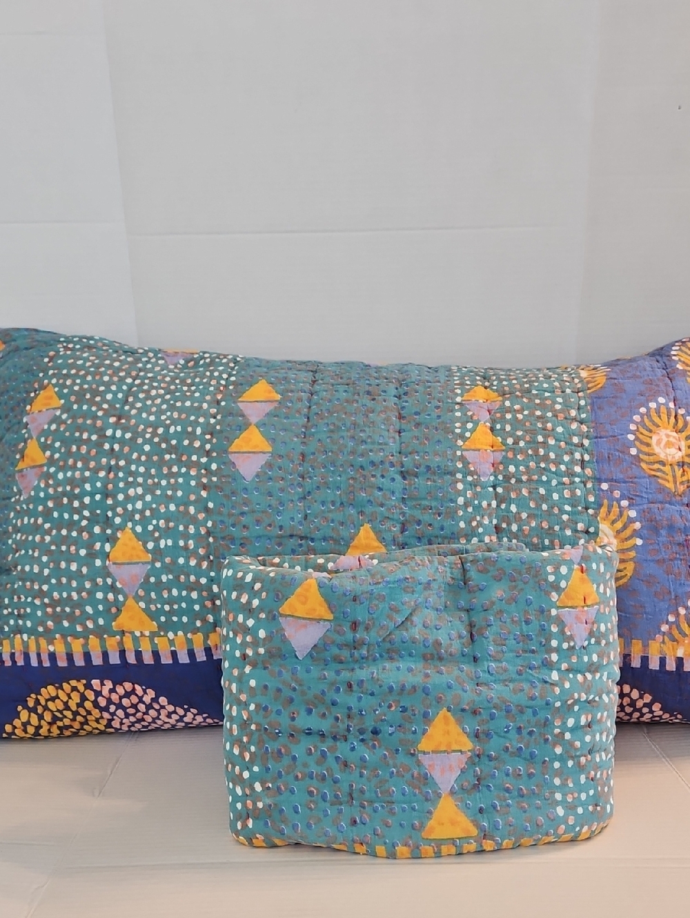 Anthropologie Vendima Teal, Mustard Lavender Quilted Boho King Pillow Shams